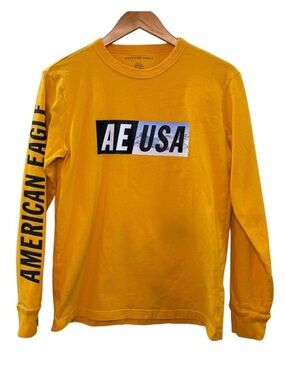 American Eagle Long Sleeve Tee Mustard Yellow Size Small